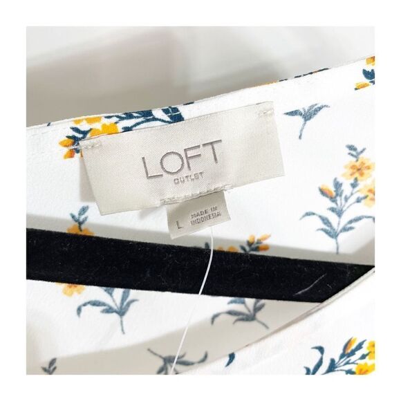 Ann Taylor Loft Blouse Top Floral White Yellow Womens Large NEW - Picture 2 of 6